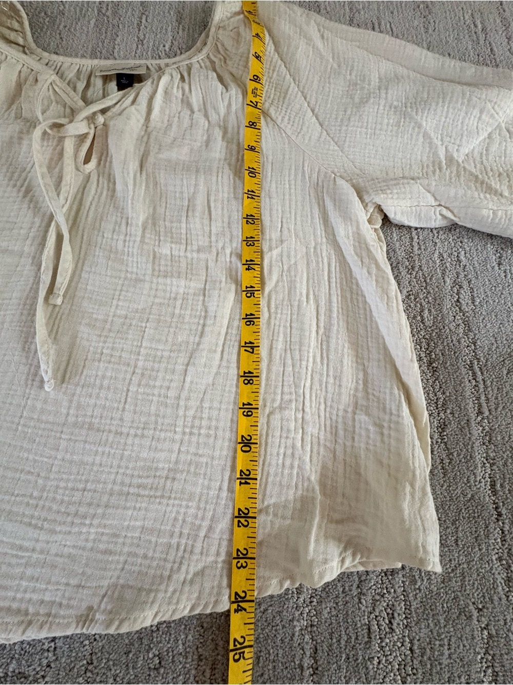 NWT Universal Thread Cream Cotton Gauze Tie-Neck Peasant Blouse - Size Large - Picture 6 of 8